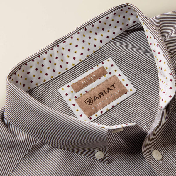 Men's Ariat Wrinkle Free Randolph Fitted Shirt-Coffe Bean Mini Stripe