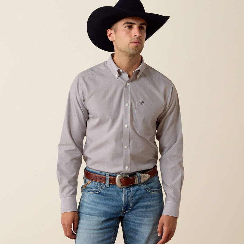 Men's Ariat Wrinkle Free Randolph Fitted Shirt-Coffe Bean Mini Stripe