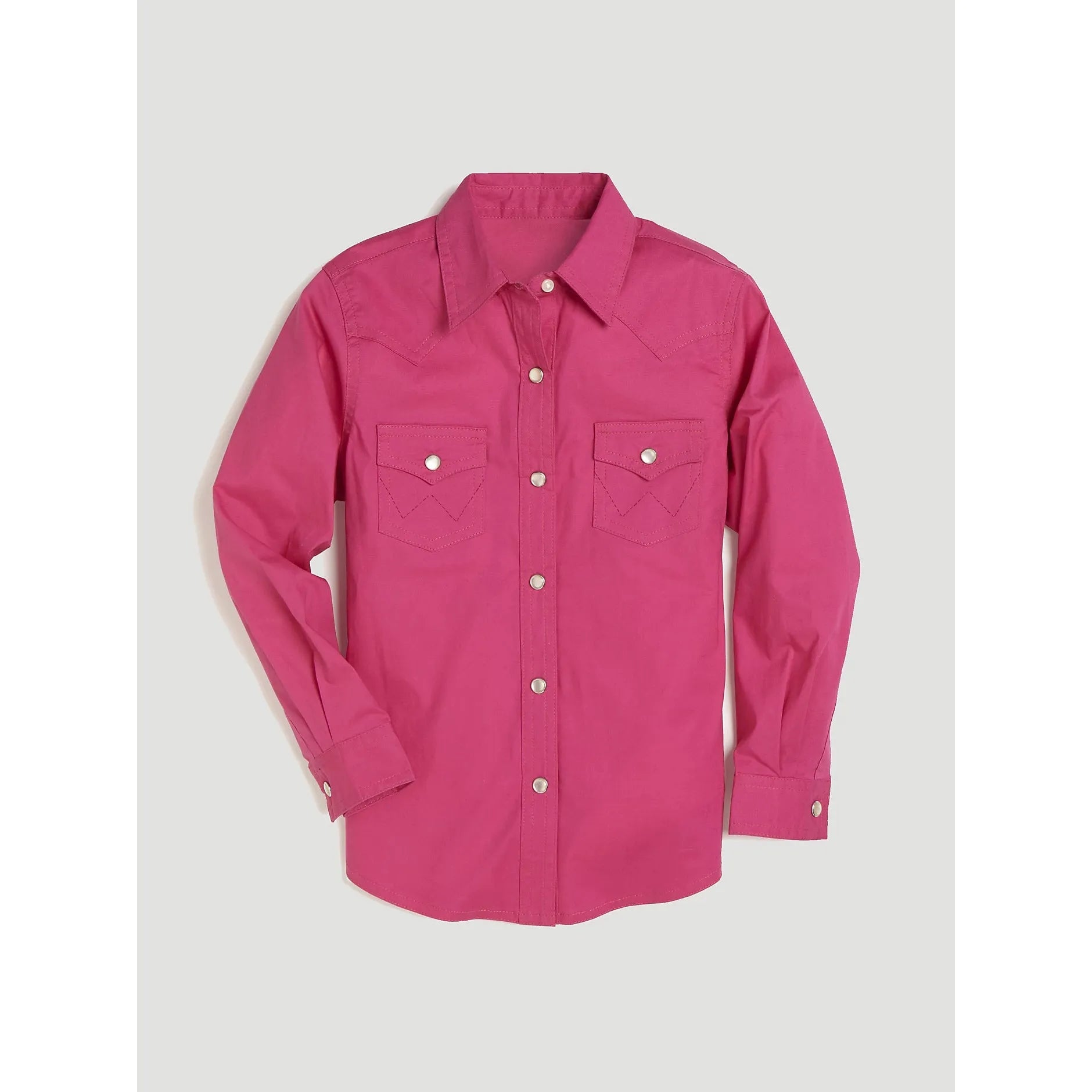 WRANGLER GIRL'S LONG SLEEVE SOLID WESTERN SNAP SHIRT-PINK