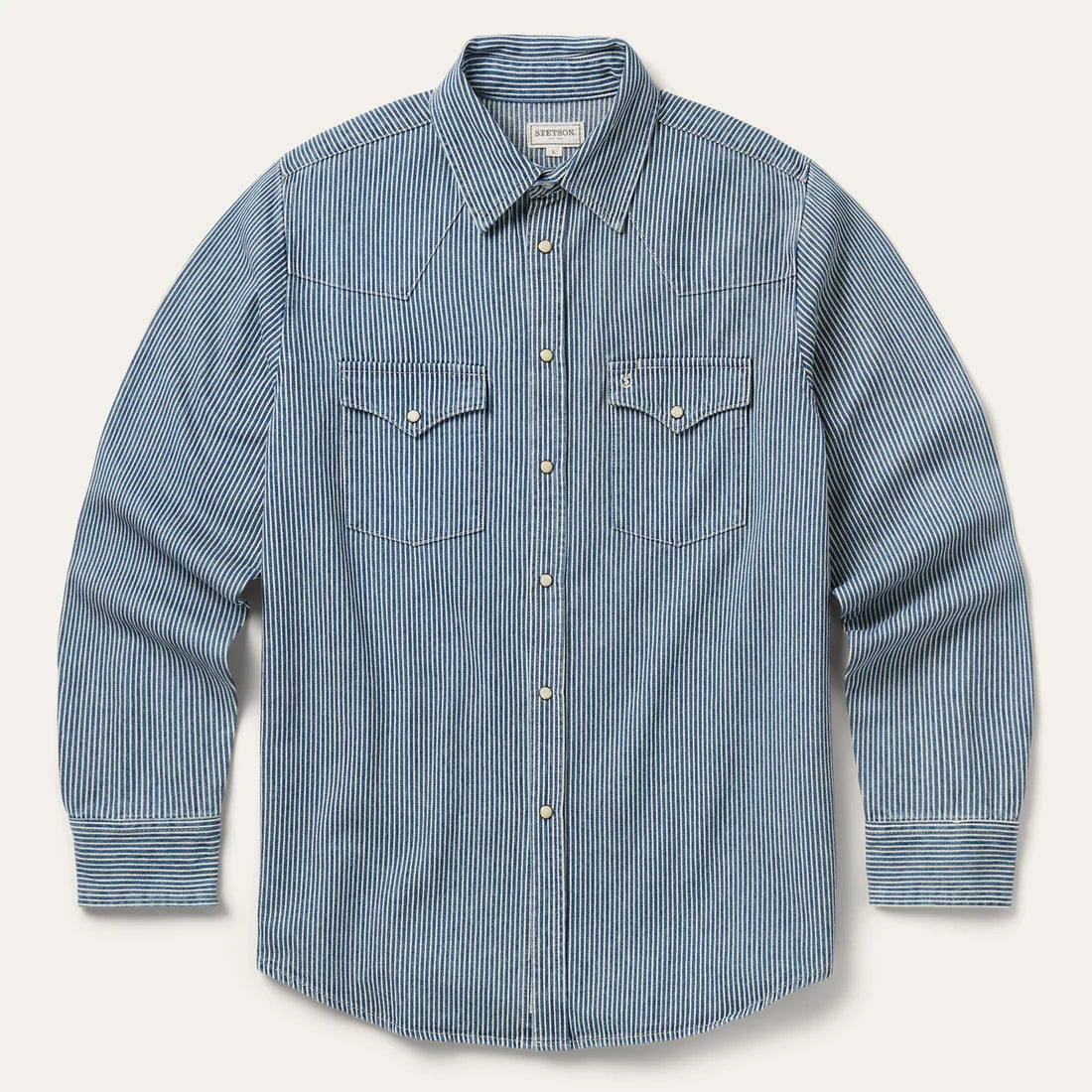 Men's Stetson Denim Stripe Western Shirt-Stonewash