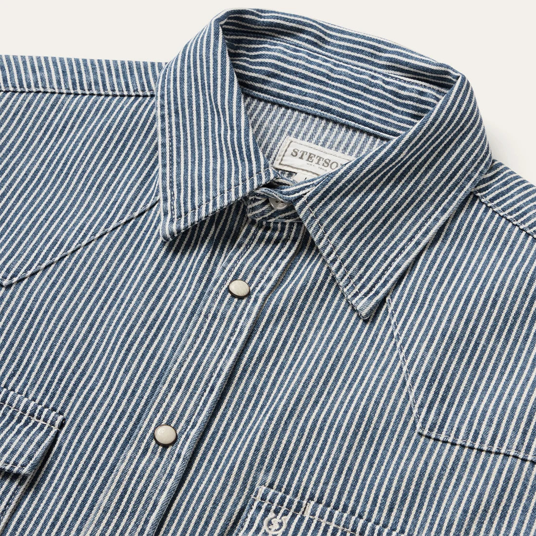 Men's Stetson Denim Stripe Western Shirt-Stonewash