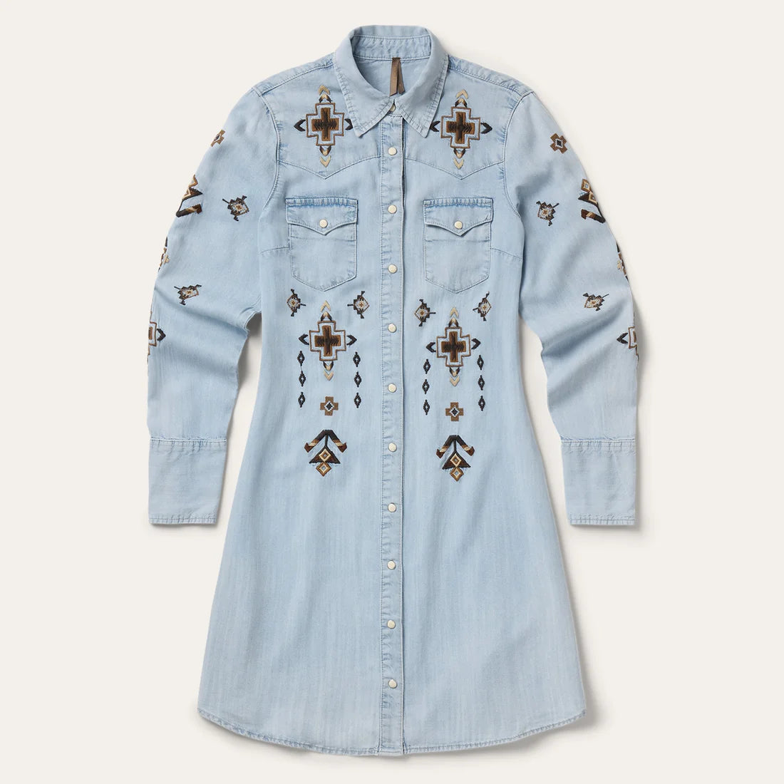 Women's Stetson Western Floral Embriodered Dress-Light Denim
