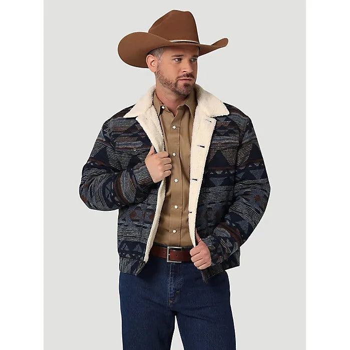 MEN'S WRANGLER® SHERPA LINED JACQUARD PRINT JACKET IN PAGEANT BLUE