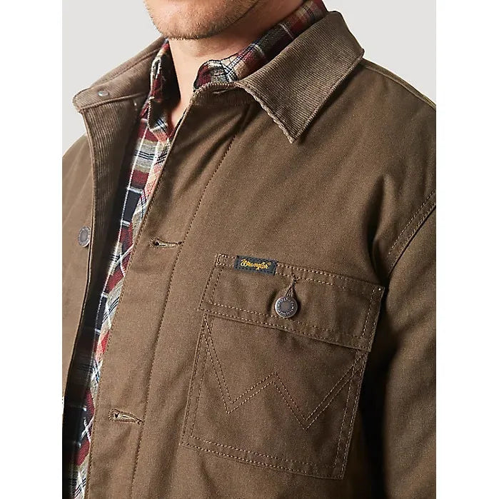 MEN'S WESTERN LINED CANVAS BARN COAT IN WAXED CHOCOLATE CHIP