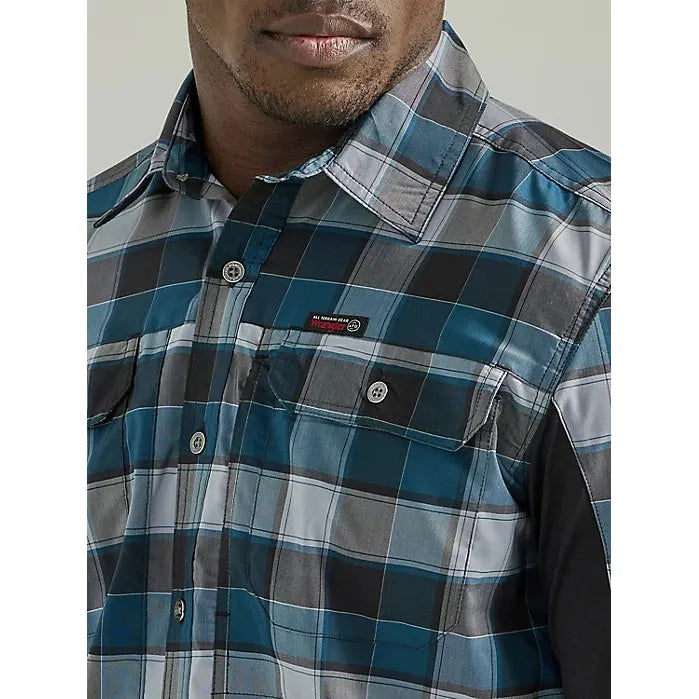 ATG BY WRANGLER™ PLAID MIXED MATERIAL SHIRT IN ONYX