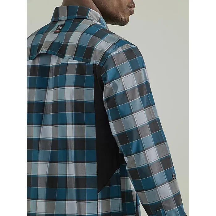 ATG BY WRANGLER™ PLAID MIXED MATERIAL SHIRT IN ONYX