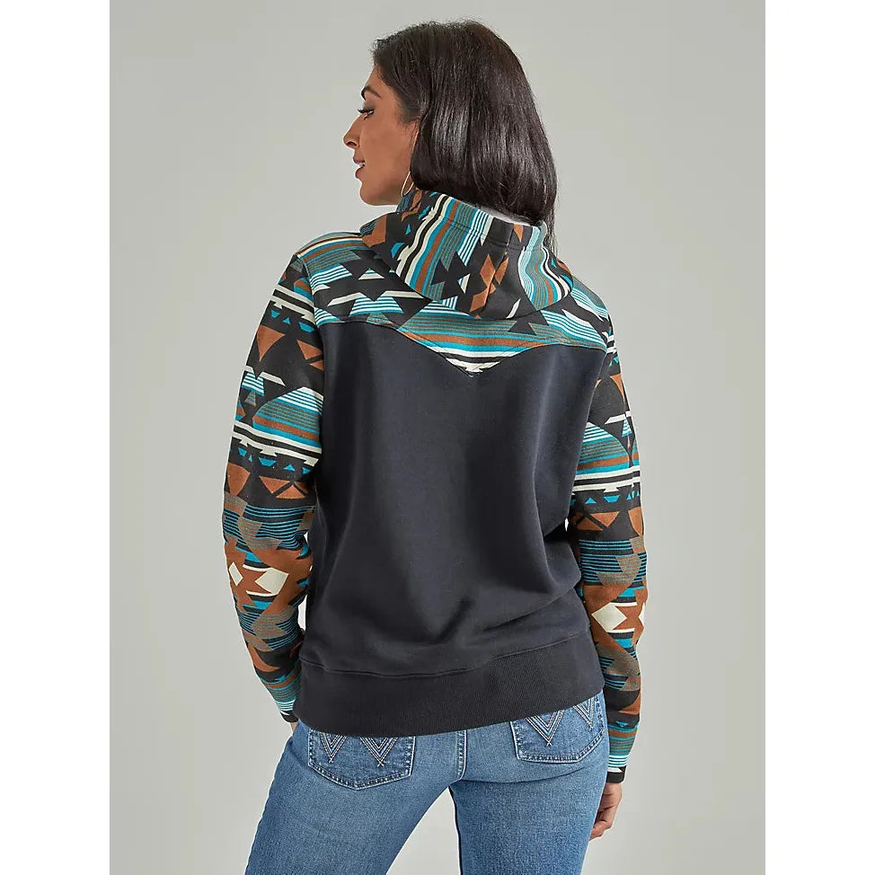 Women's Wrangler Retro® Logo Southwestern Yoke Pullover Hoodie in Black