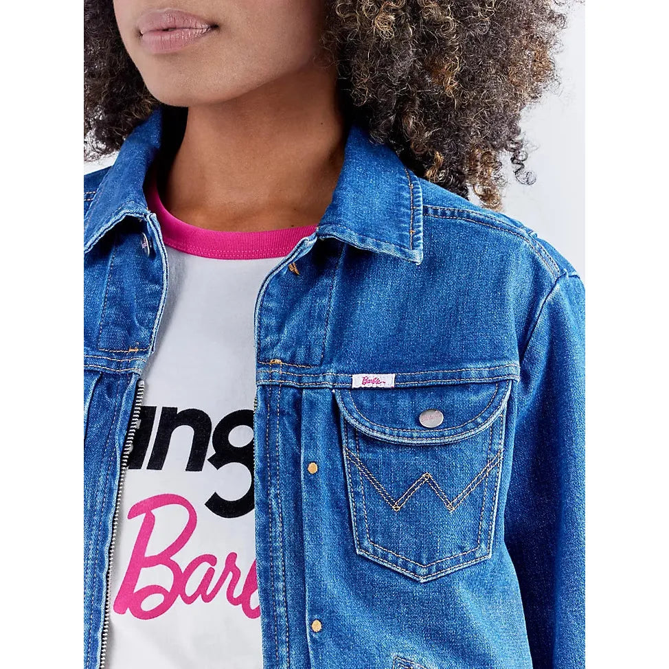 Women's Wrangler x Barbie™ Zip Front Denim Jacket in Wrangler Blue