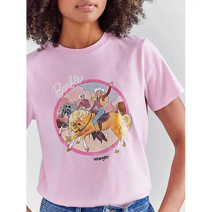 WRANGLER X BARBIE™ COWGIRL GRAPHIC REG FIT TEE IN POSITIVE PINK