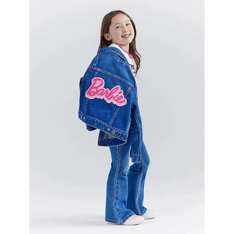 Girl's Wrangler x Barbie™ Zip Front Denim Jacket in Wrangler Blue