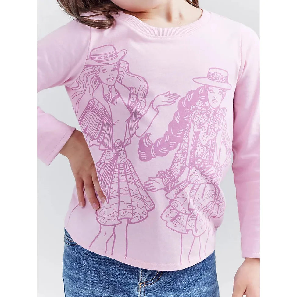 WRANGLER X BARBIE™ GIRL'S GRAPHIC LONG SLEEVE TEE IN ORCHID PINK