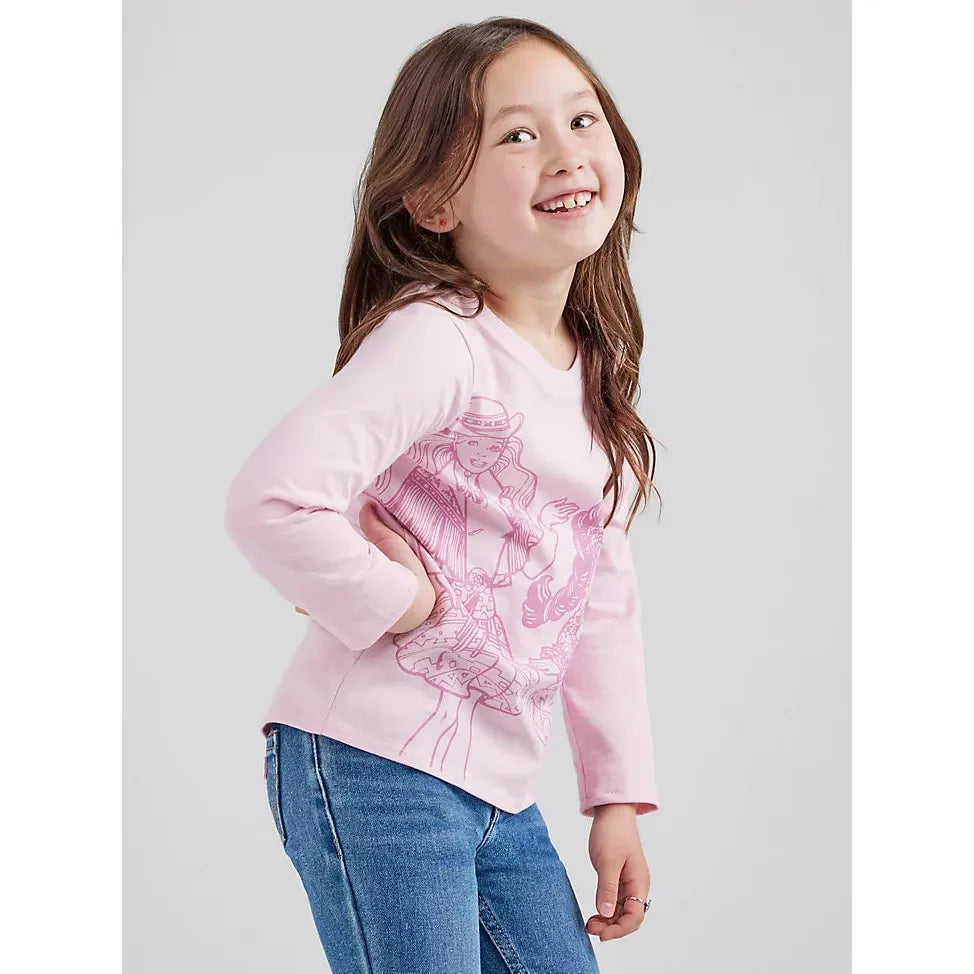 WRANGLER X BARBIE™ GIRL'S GRAPHIC LONG SLEEVE TEE IN ORCHID PINK