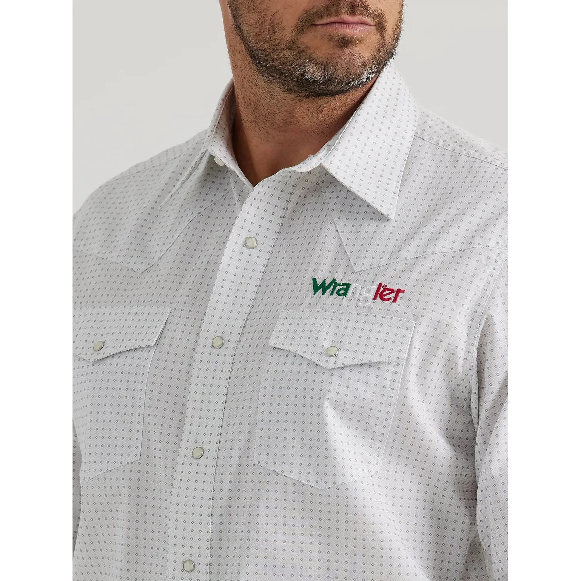Men's Wrangler Logo Mexico Long Sleeve Western Snap Shirt - Printed White