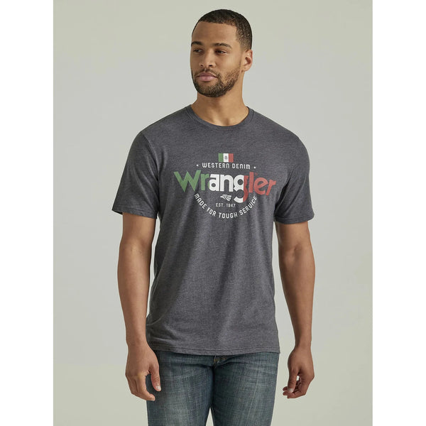 MEN'S WRANGLER MEXICO FLAG LOGO T-SHIRT IN ASPHALT