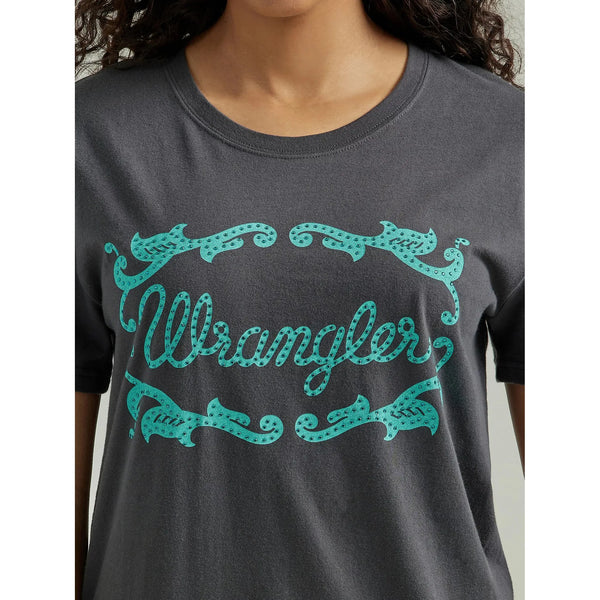 WOMEN'S WRANGLER WESTERN GRAPHIC BOYFRIEND TEE IN CHARCOAL