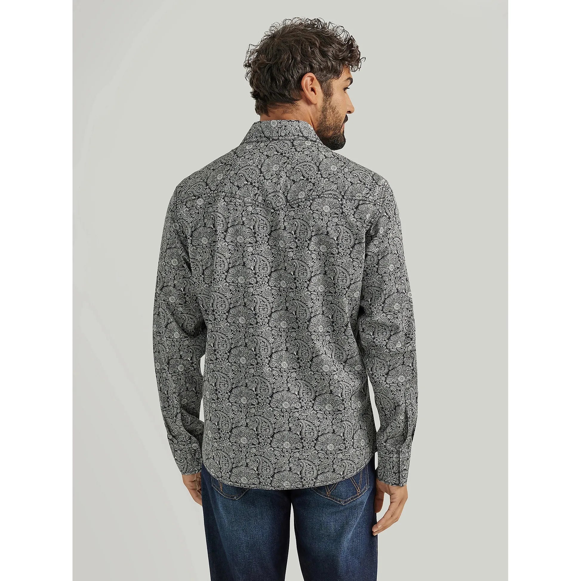 Men's Wrangler Retro Premium Long Sleeve Western Snap Printed Shirt- Paisley Navy