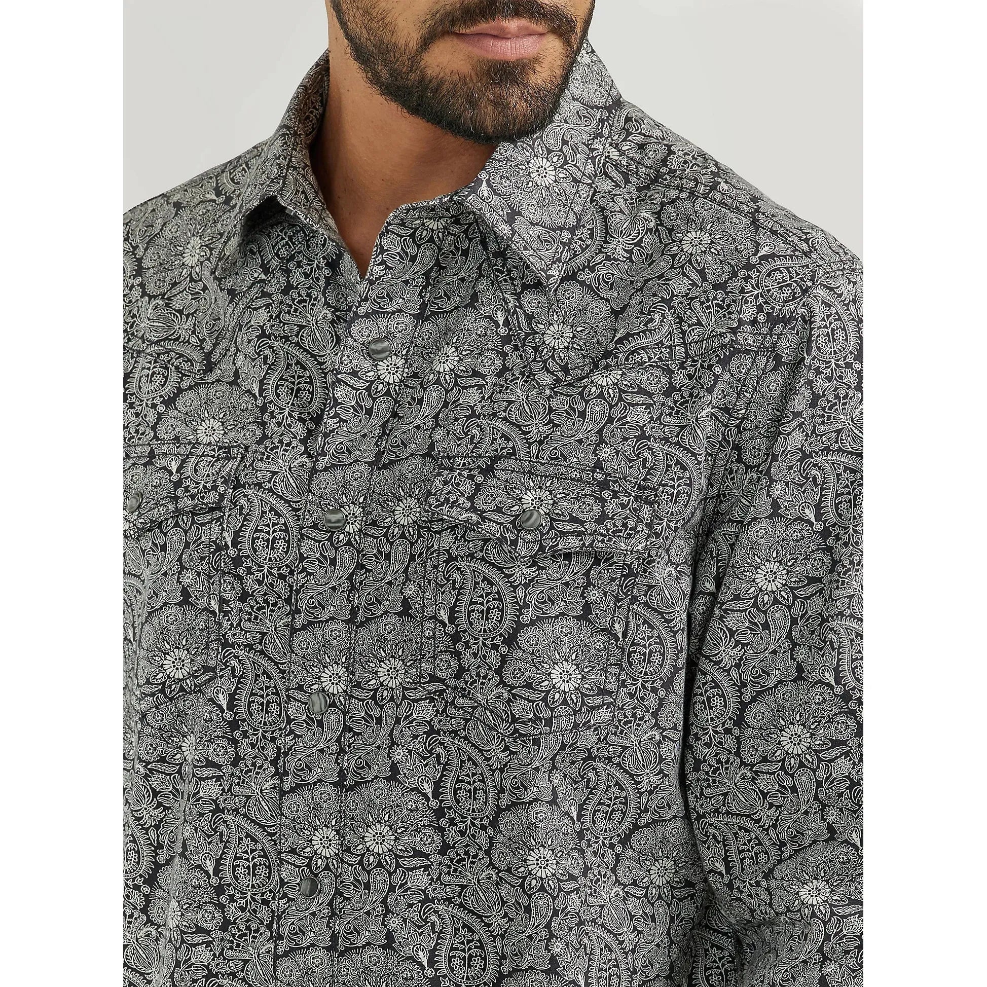 Men's Wrangler Retro Premium Long Sleeve Western Snap Printed Shirt- Paisley Navy