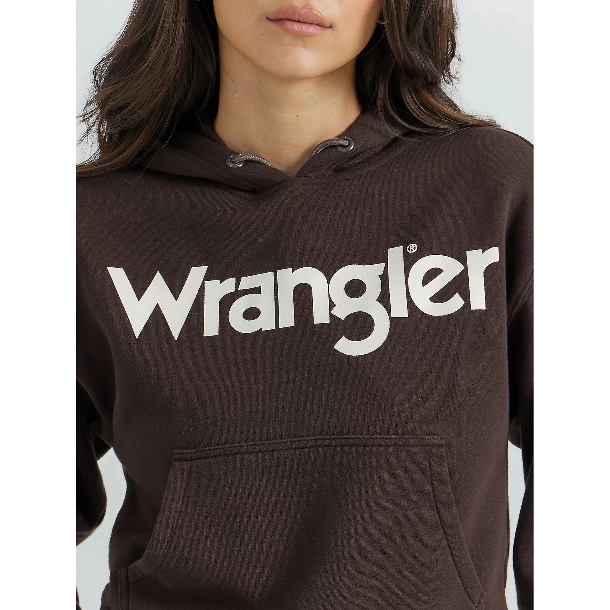 Women's Wrangler Logo Southwestern Embroidered Pullover Hoodie in Chocolate Brown