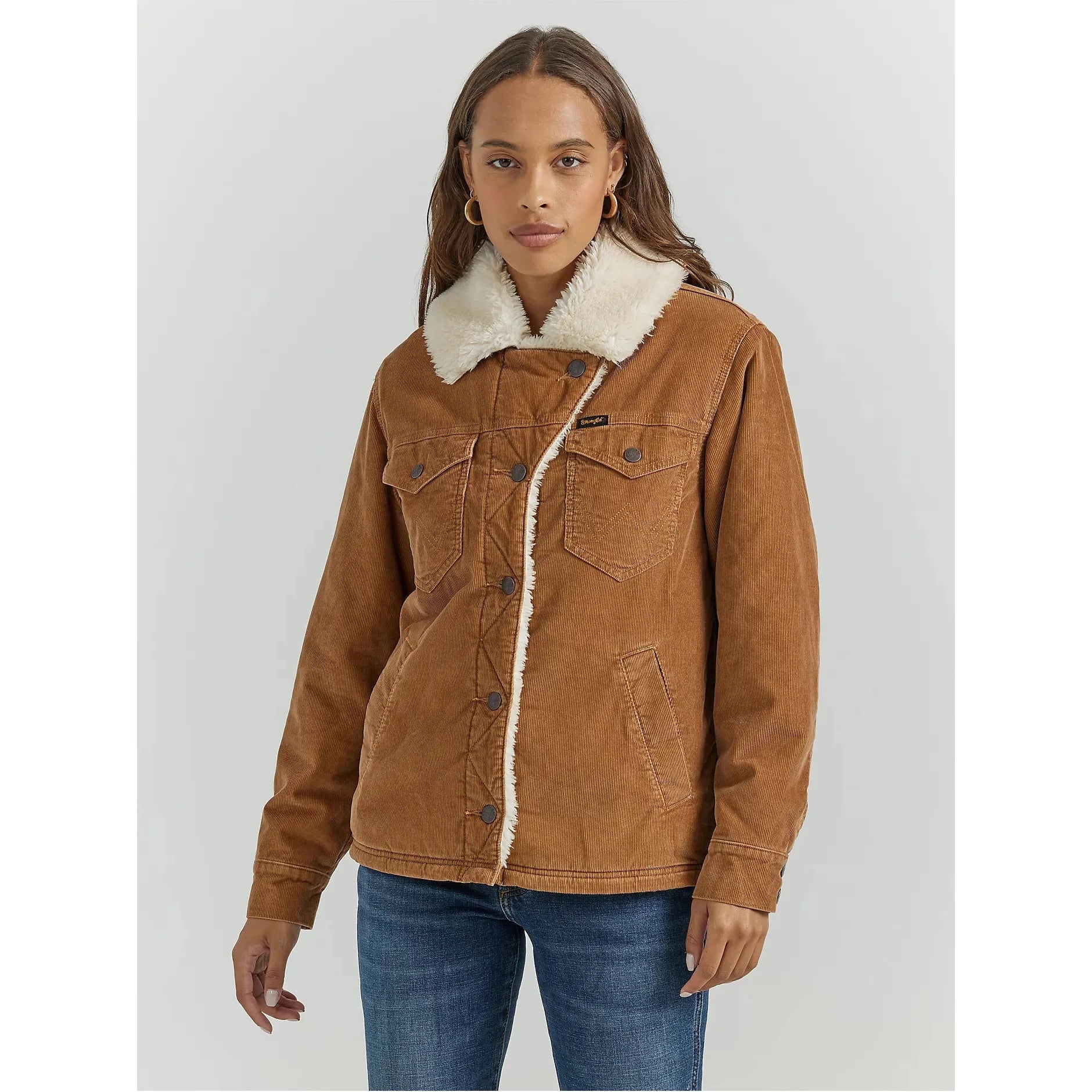 Women's Western Sherpa Lined Corduroy Wrange Coat in Tan