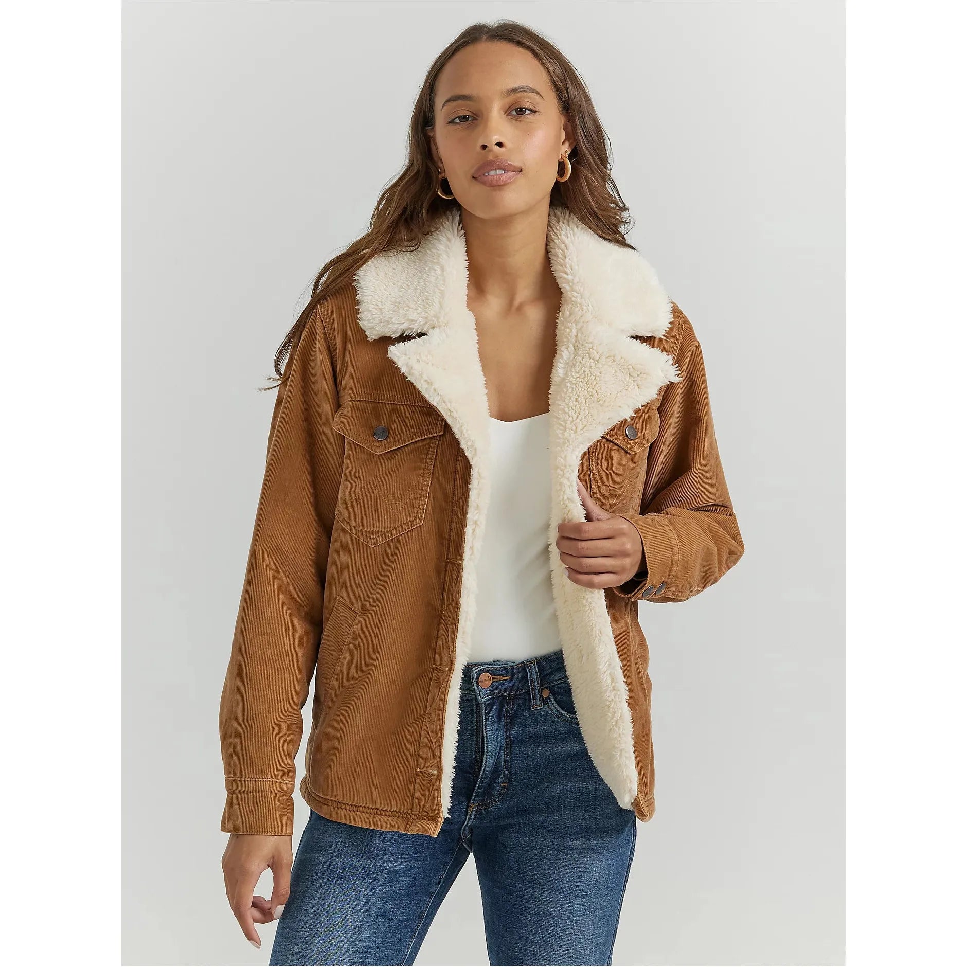 Women's Western Sherpa Lined Corduroy Wrange Coat in Tan