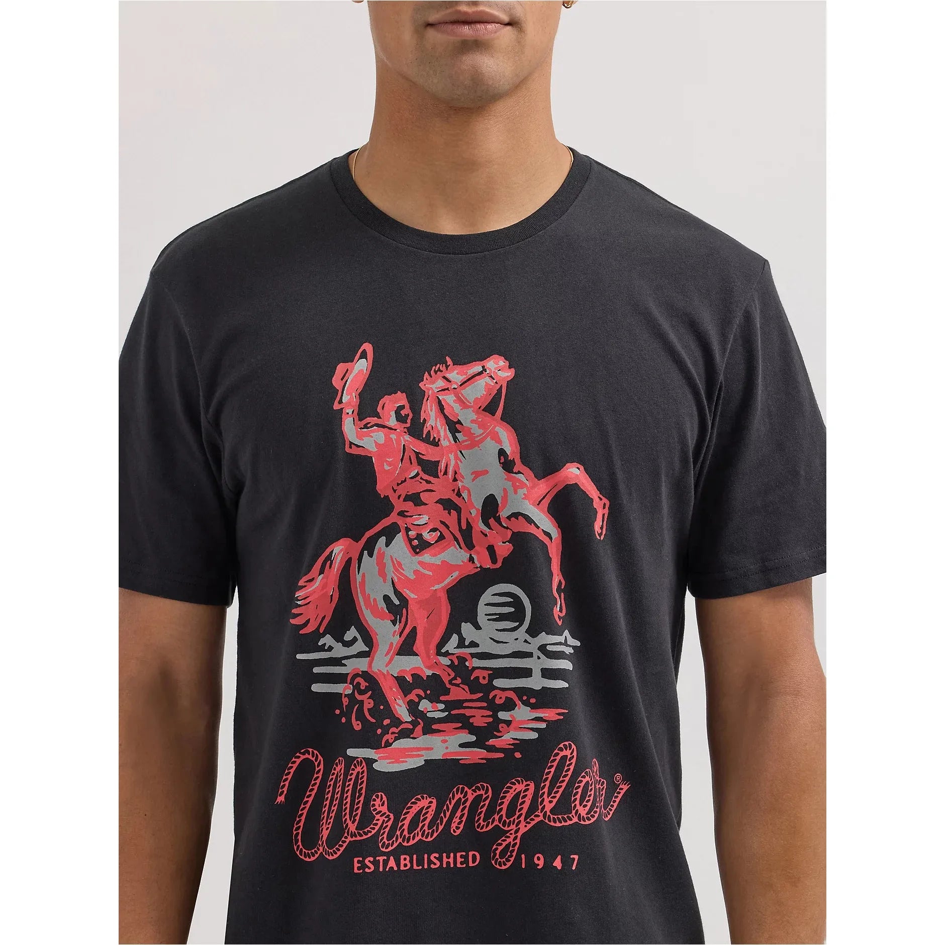 Men's  Wrangler Bucking Horse Graphic T-shirt-Washed Black