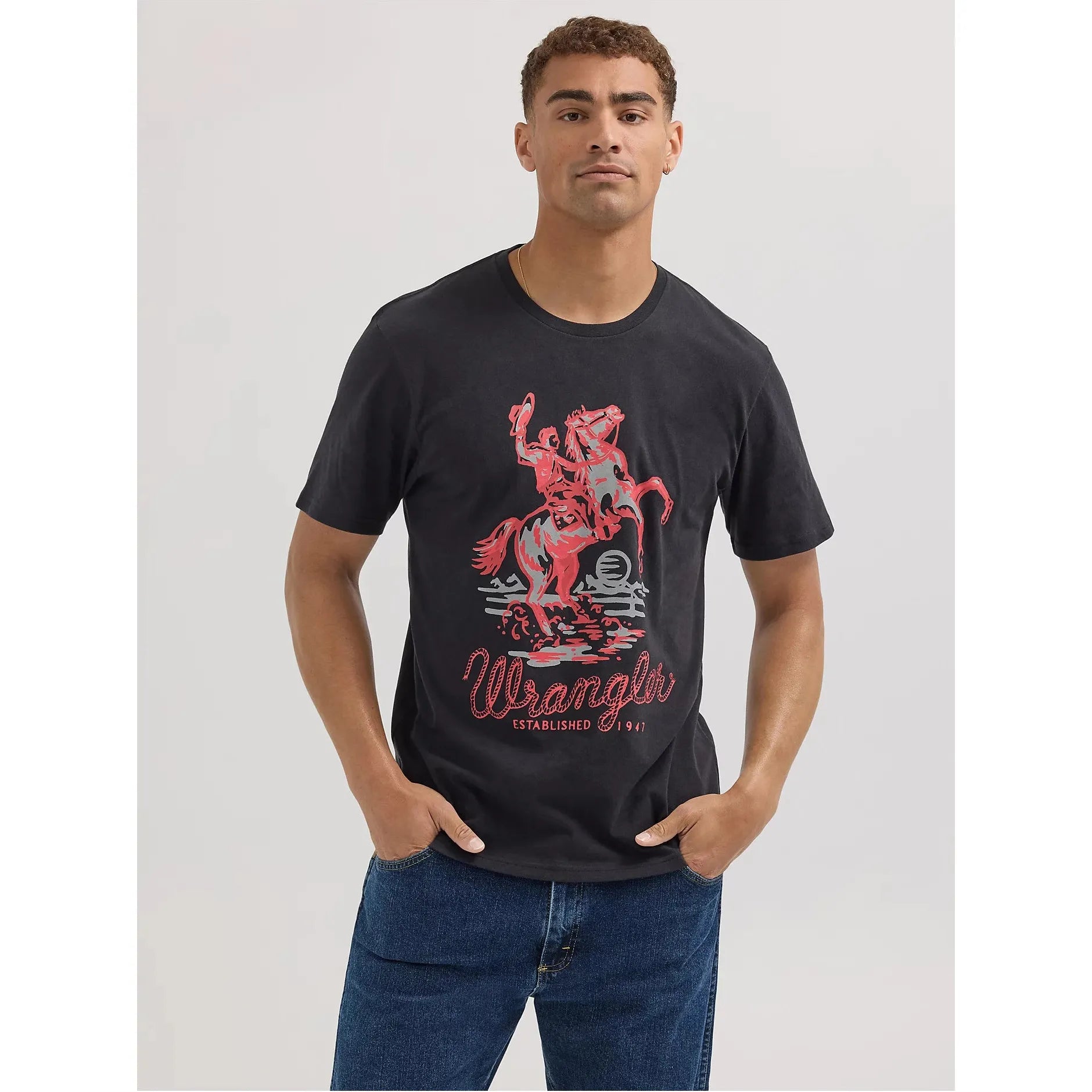 Men's  Wrangler Bucking Horse Graphic T-shirt-Washed Black