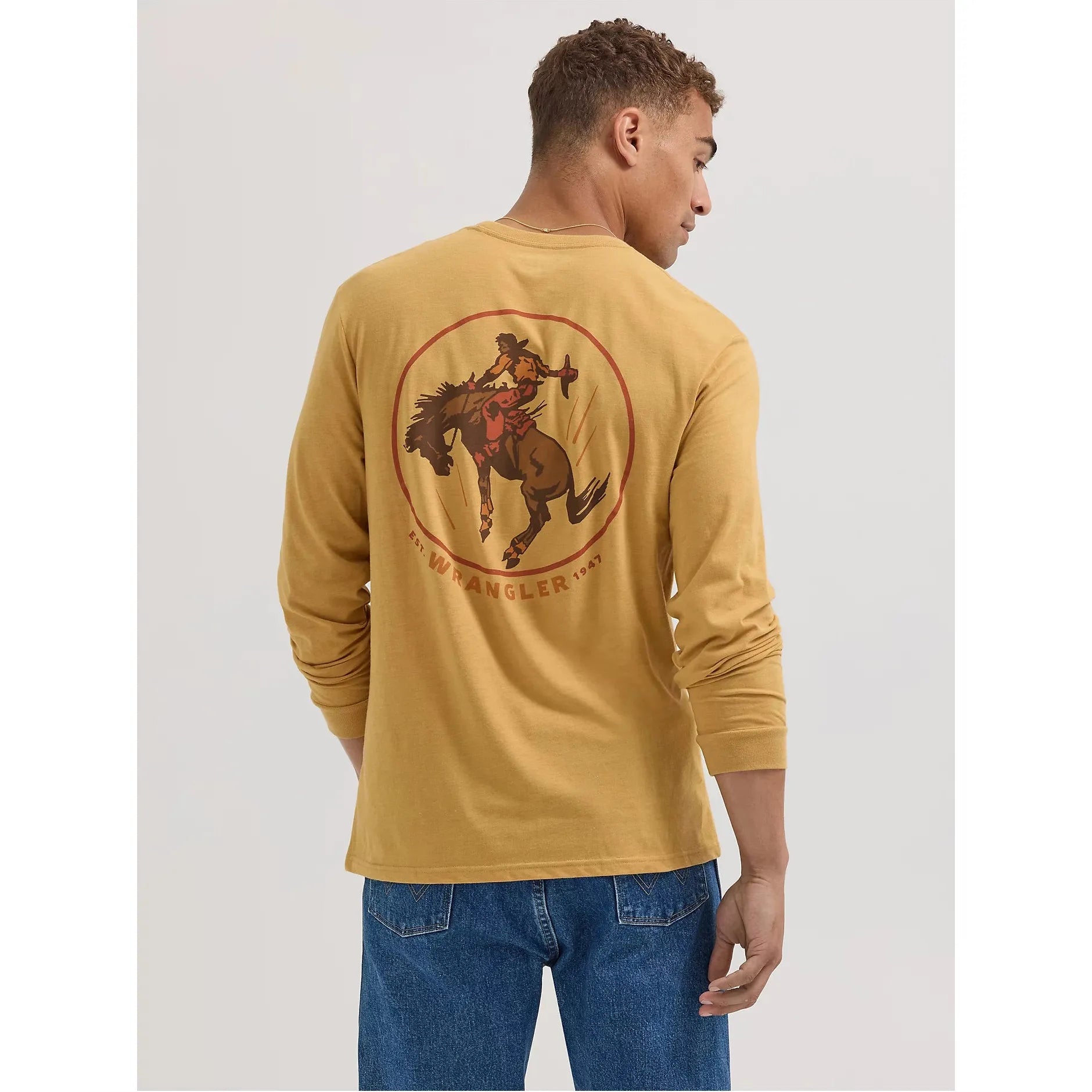 Men's Long Sleeve Cowboy Back Graphic T-Shirt