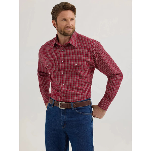 Men's Wrangler Wrinkle Resist Long Sleeve Western Snap Plaid Shirt