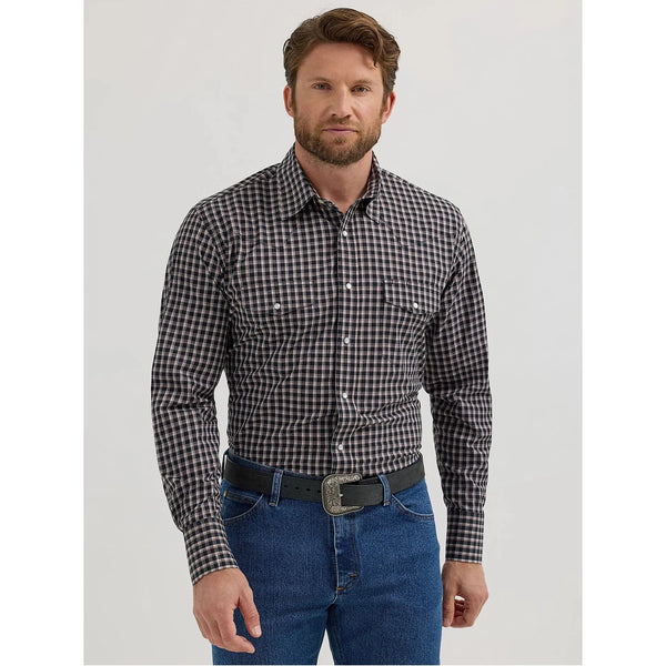 Men's Wrangler Wrinkle Resist Long Sleeve Western Snap Plaid Shirt-Blackwell Plaid