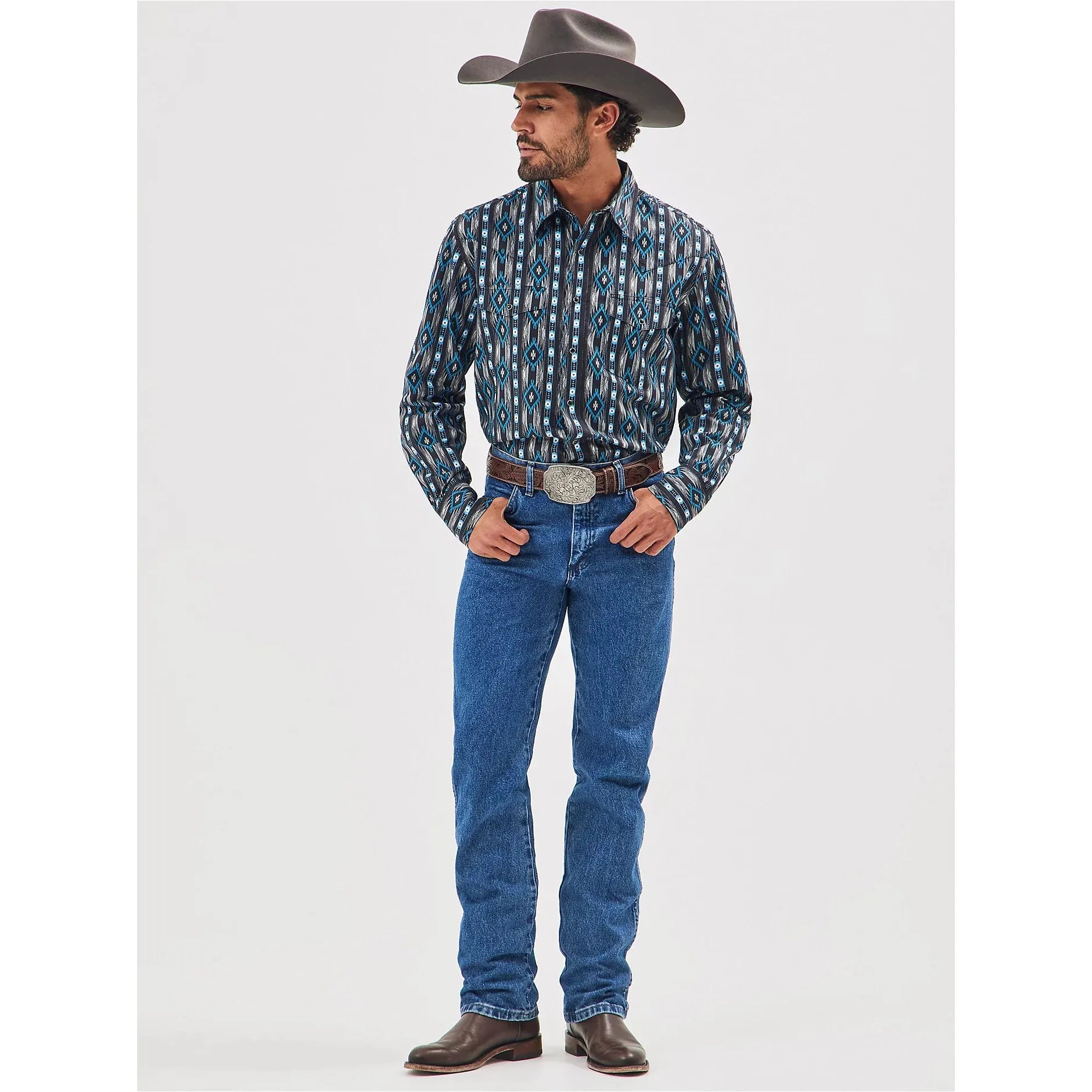 Men's Checotah® Long Sleeve Western Snap Printed Shirt-Black Bleu