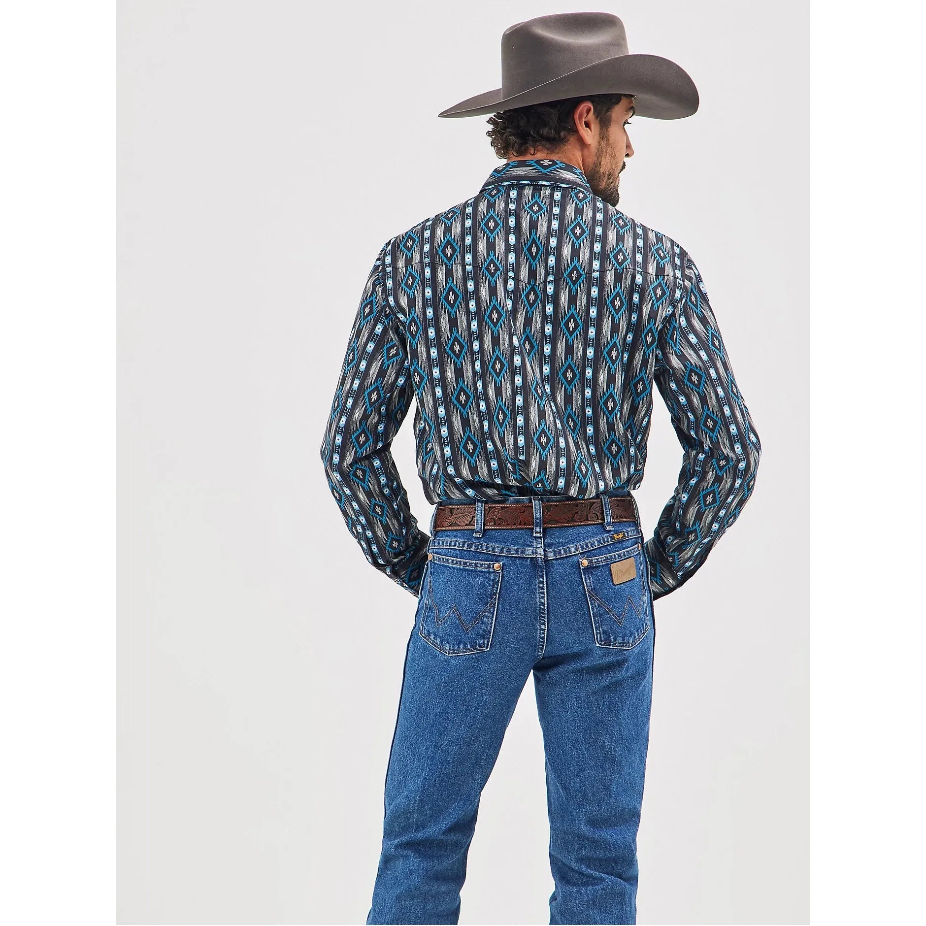 Men's Checotah® Long Sleeve Western Snap Printed Shirt-Black Bleu