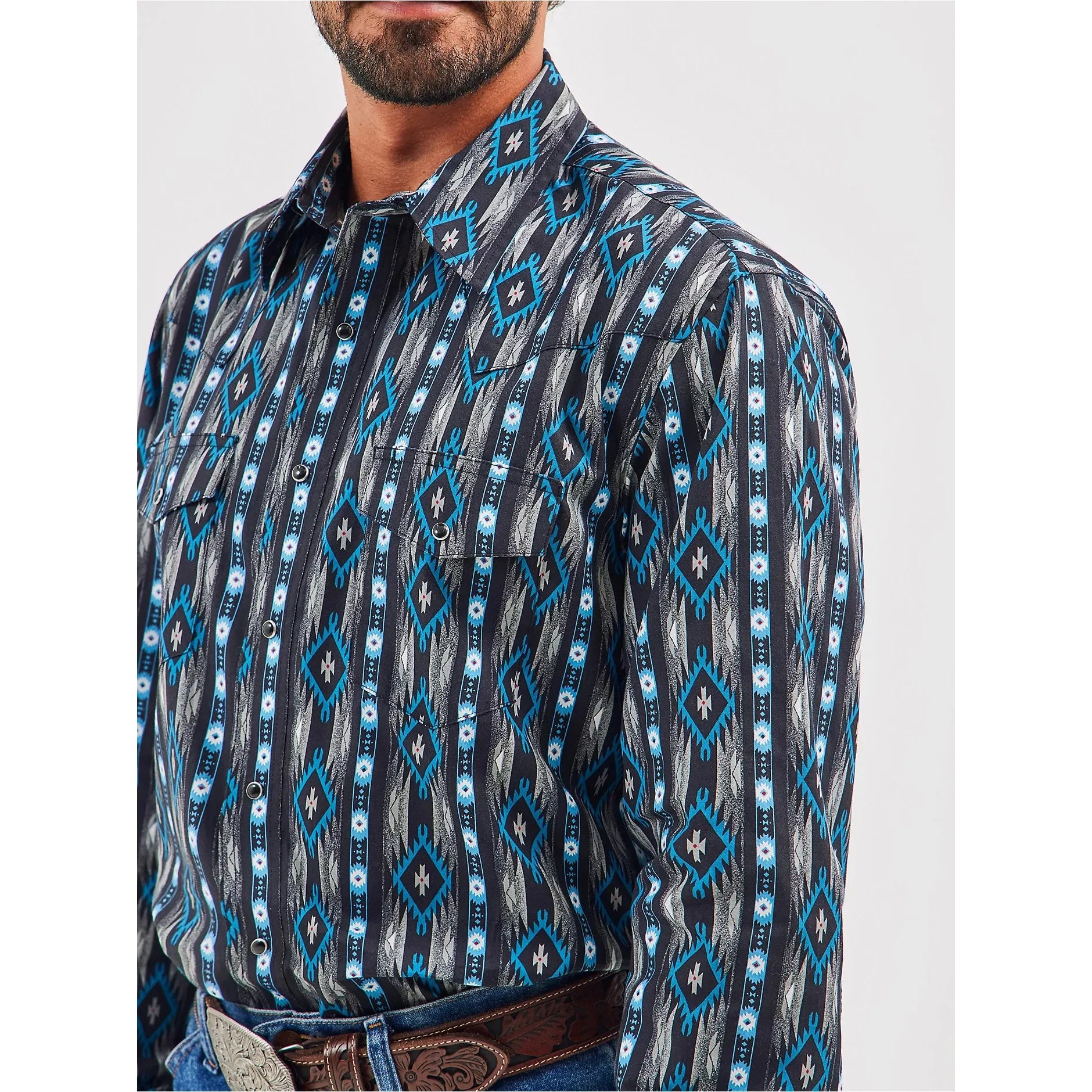 Men's Checotah® Long Sleeve Western Snap Printed Shirt-Black Bleu