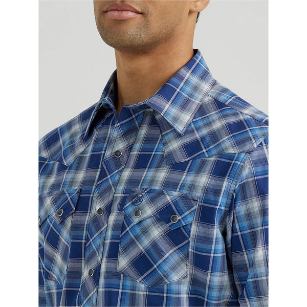 Men's Wrangler Retro® Long Sleeve Sawtooth Snap Pocket Western Shirt-Historic Navy