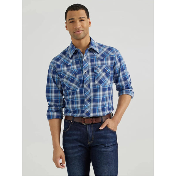 Men's Wrangler Retro® Long Sleeve Sawtooth Snap Pocket Western Shirt-Historic Navy