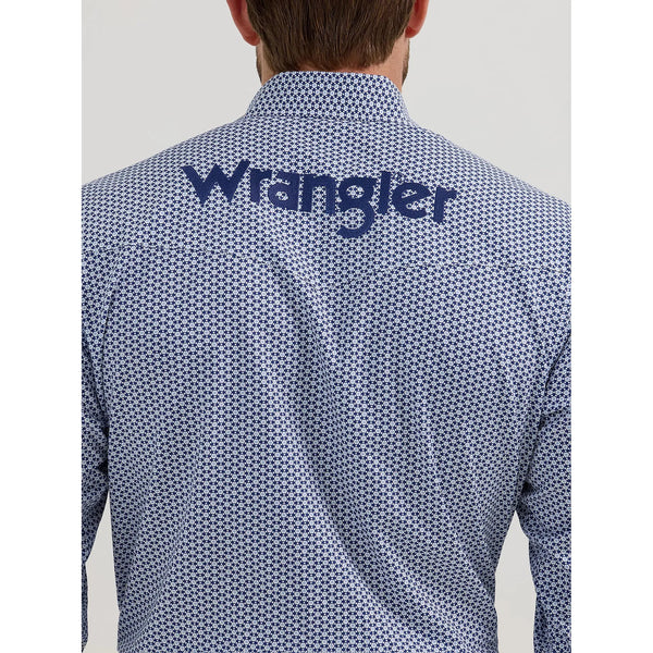 Men's Wrangler Logo Long Sleeve Western Snap Print Shirt - Navy Honeycomb
