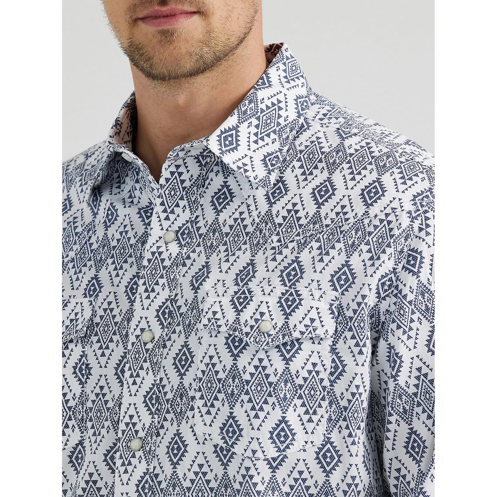 Men's Wrangler Retro Premium Long Sleeve Western Snap Printed Shirt- Navy Diamonds