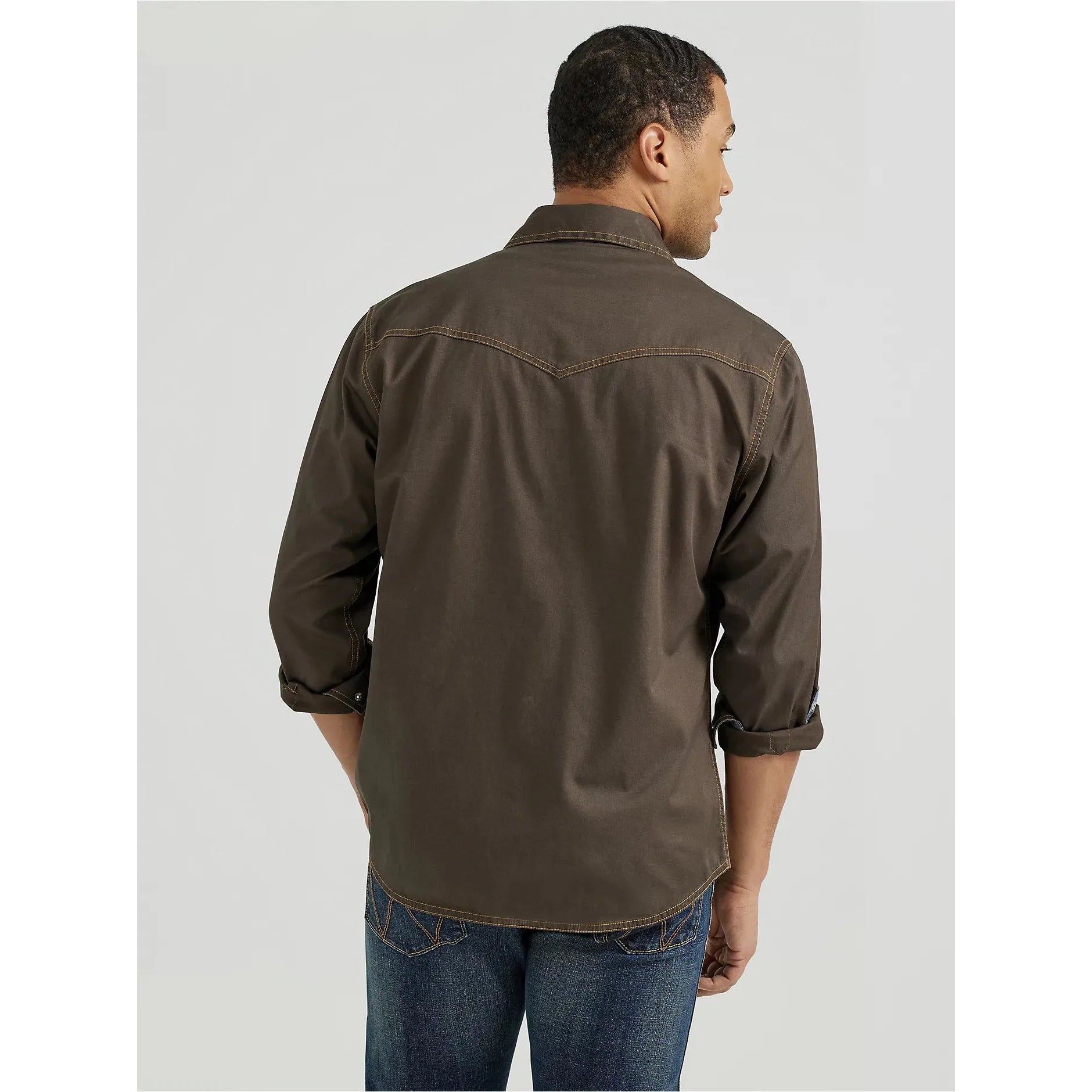 Men's Wrangler Retro Premium Western Snap Solid Shirt in Olive Black