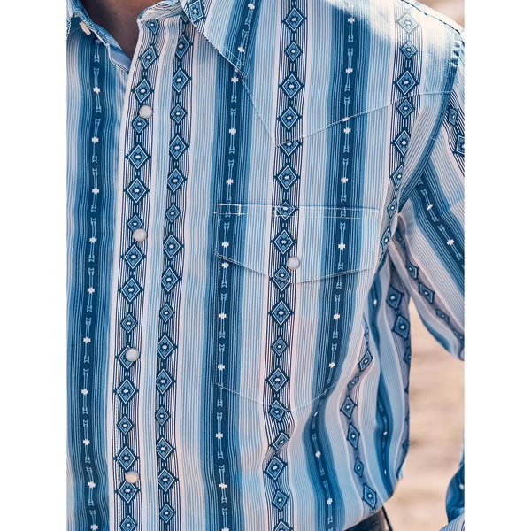 Men's Checotah® Long Sleeve Western Snap Printed Shirt-River Blue