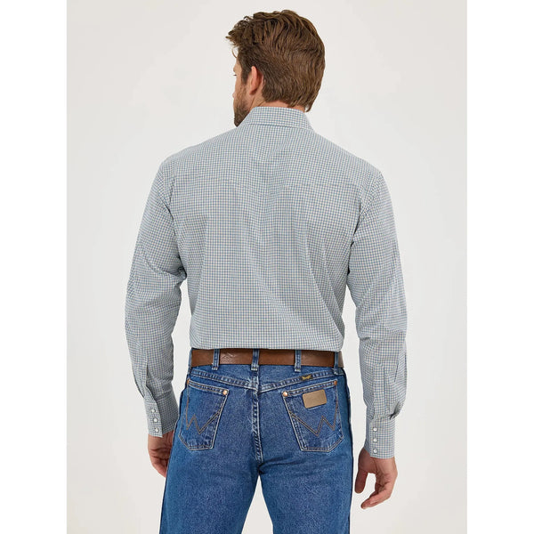 Men's Wrangler Wrinkle Resist Long Sleeve Western Snap Plaid Shirt-Seashore