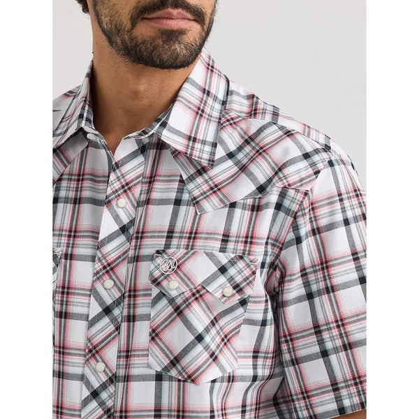 Men's Wrangler Retro Short Sleeve Sawtooth Pocket Western Snap Shirt-Frosted Red