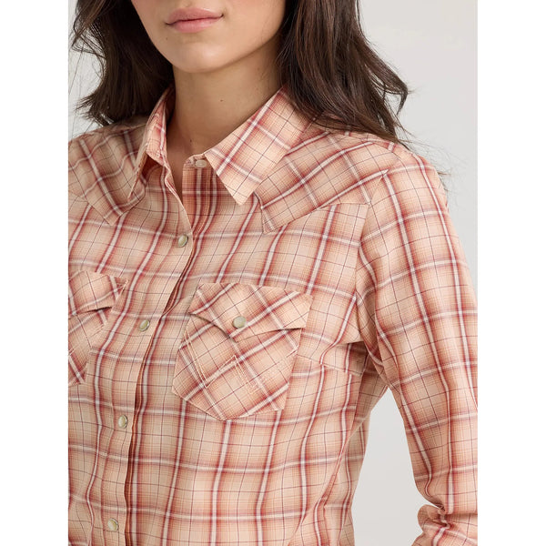 Women's Wrangler Essential Long Sleeve Plaid Western Snap Top-Peachy Keen