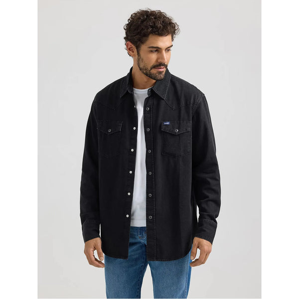MEN'S WRANGLER® CLASSIC DENIM WESTERN SNAP SHIRT-BLACK DENIM