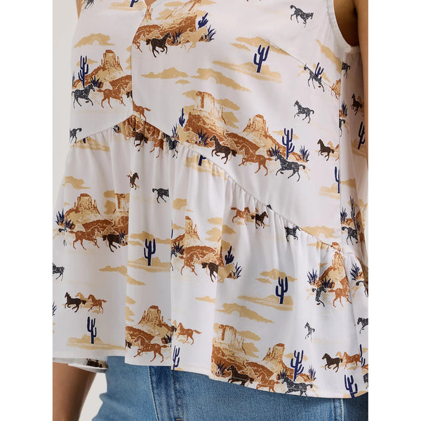 Women's Wrangler V-Neck Peplum Tank-Desert Print