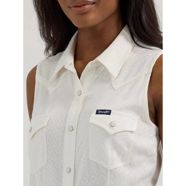 Women's Wrangler Retro®Textured Slim Western Snap Tank-White