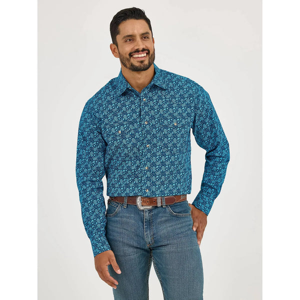 Men's Wrangler 20X Competition Advanced Comfort Long Sleeve Two Pocket Western Snap Shirt-Paisley Turquoise