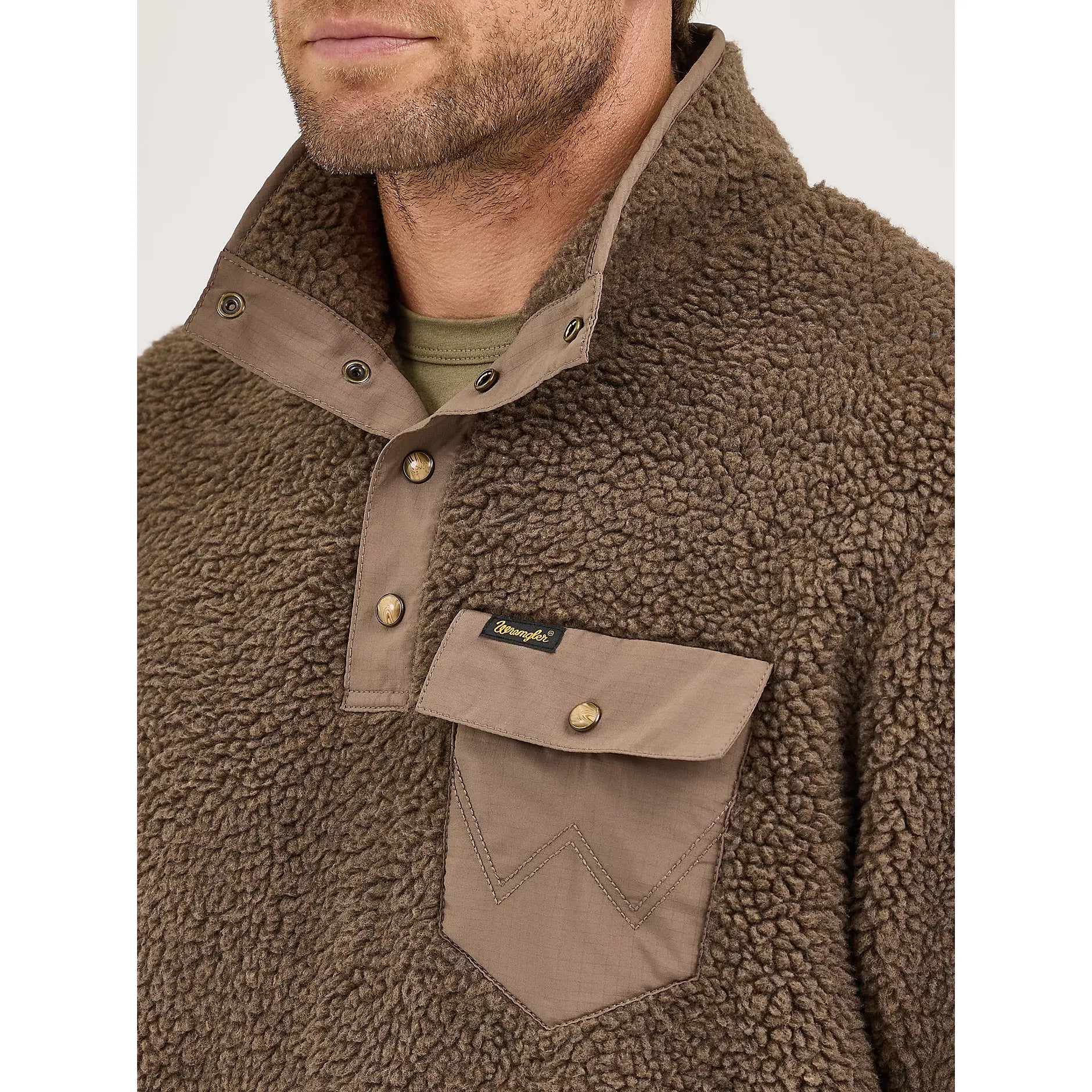 Men's Wrangler Quarter Snap Sherpa Pullover-Chocolate Chip