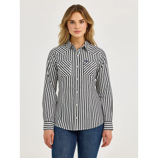 Women's Wrangler All Occasion Western Snap Shirt-Slate Strip