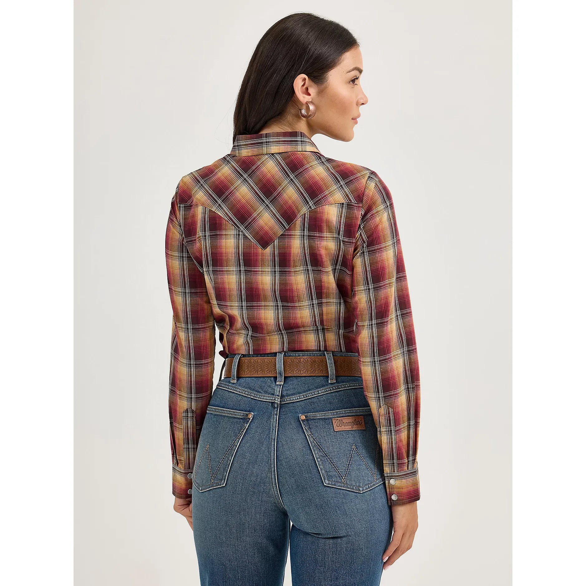 Women's Wrangler Essential Long Sleeve Plaid Western Snap Top-Harvest Plaid