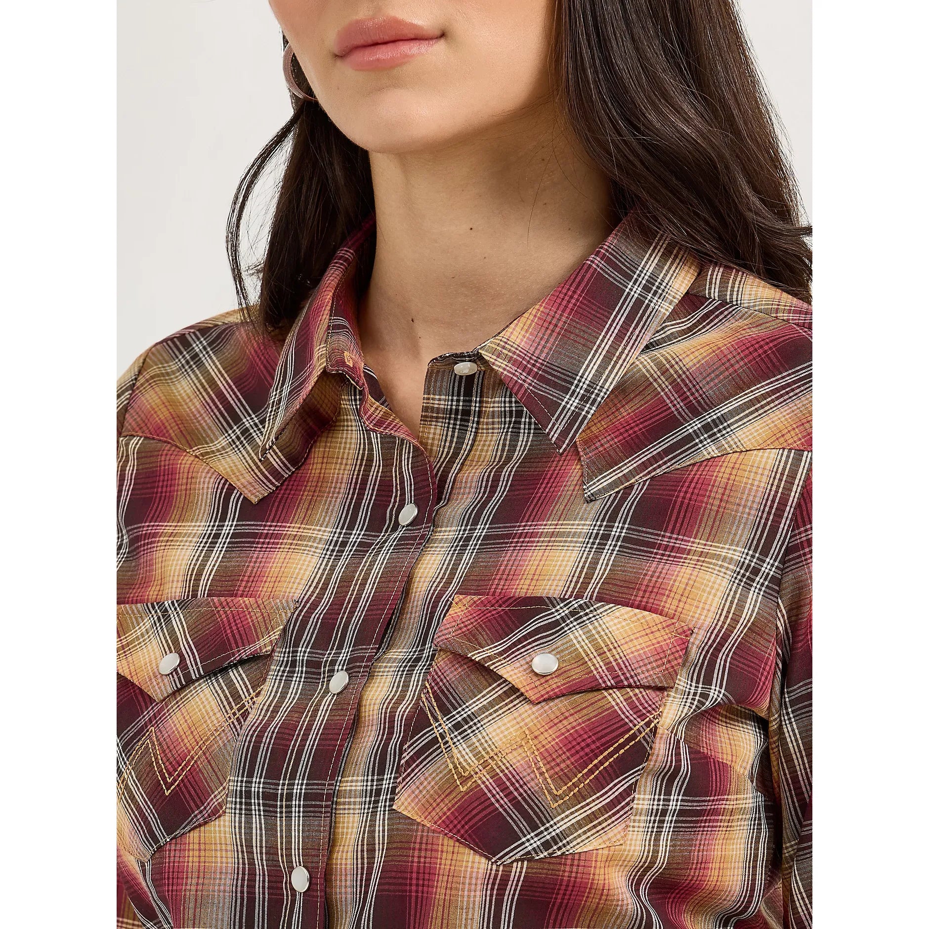 Women's Wrangler Essential Long Sleeve Plaid Western Snap Top-Harvest Plaid