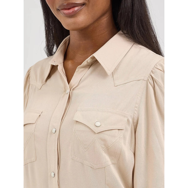 Women's Wrangler Poet Sleeve Western Shirt-Buff